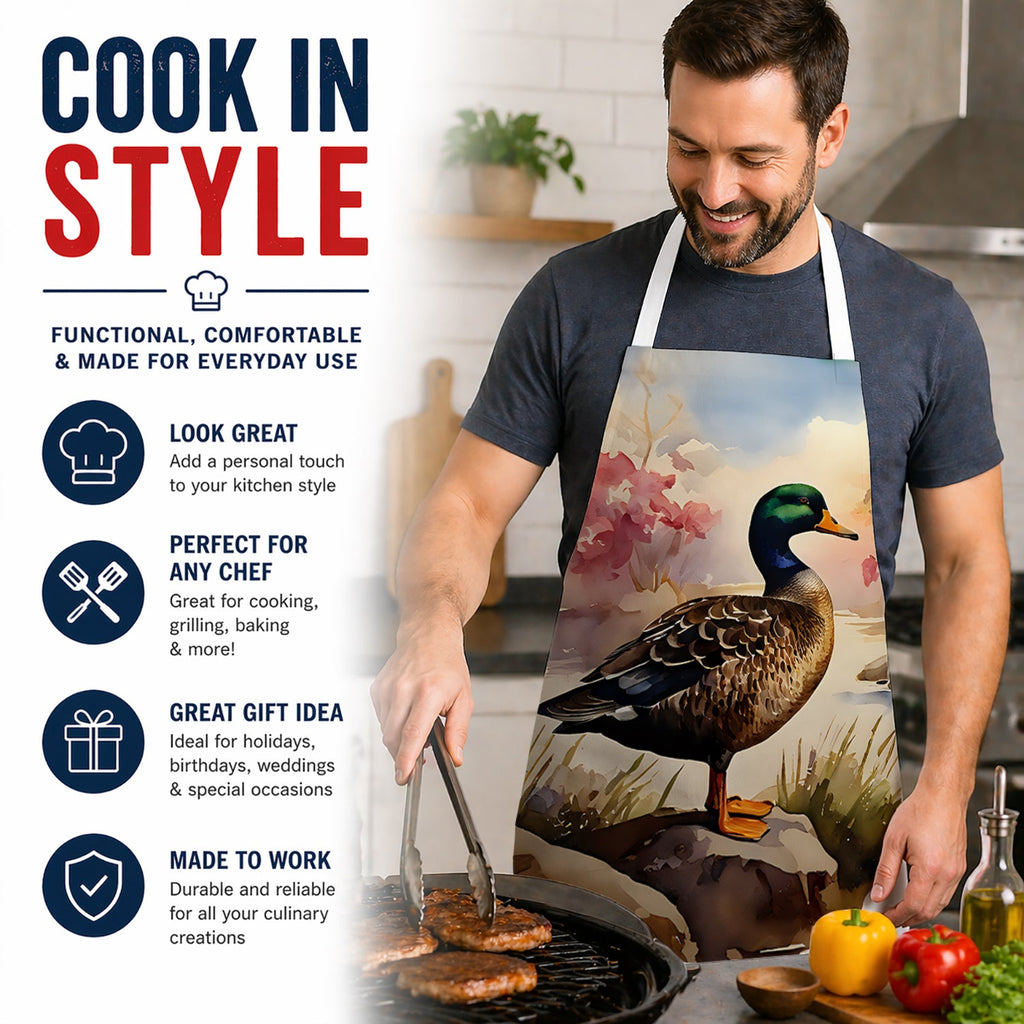 Mallard Duck Standing Lakeside Apron Cooking Kitchen Server Baking Crafts Gardening for Adult Women Men, Unisex, Large, Multicolor