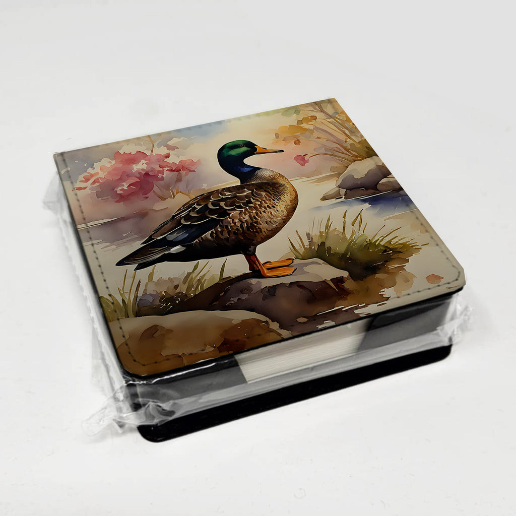 Mallard Duck Standing Lakeside PU Leather Note Paper Holder with Artist-Designed Cover, Desk Accessory, Office Gift