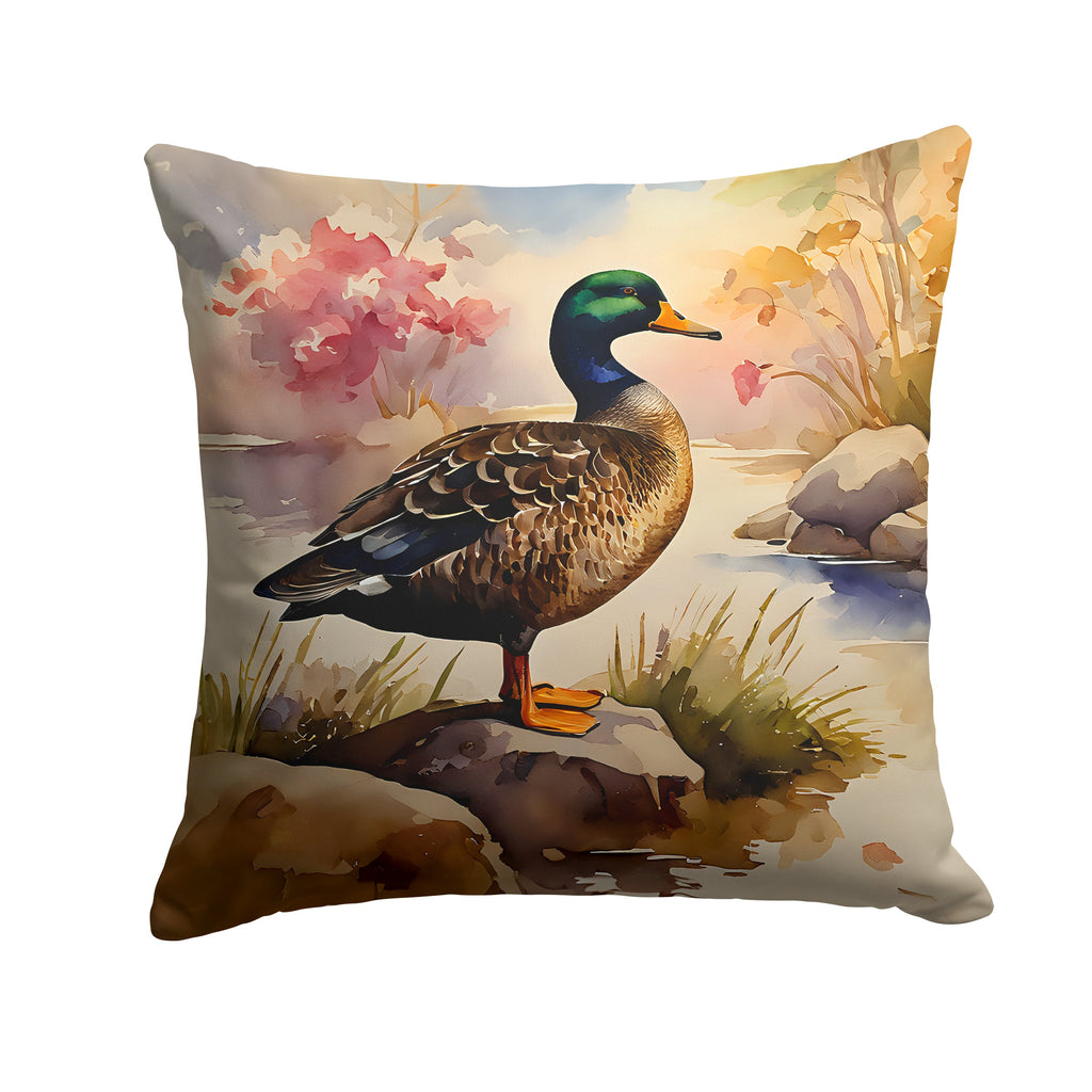 Mallard Duck Standing Lakeside Decorative Throw Pillow 18x18 Indoor Outdoor Accent Cushion, Fabric Cover with Insert for Sofa, Bed, Porch & Living Room