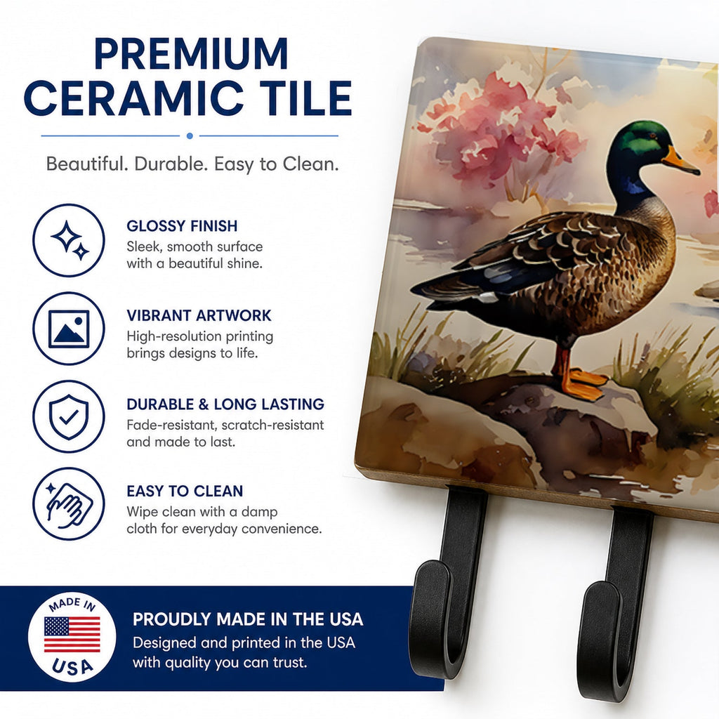 Mallard Duck Standing Lakeside Leash or Key Holder Wall Hooks, Coat Rack Wall Mount, for Hanging Keys, Towels, Aprons, Leashes