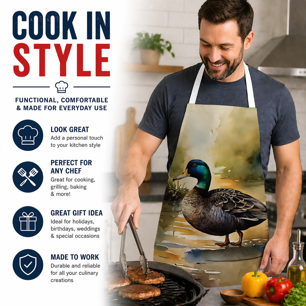 Mallard Duck Shoreline Apron Cooking Kitchen Server Baking Crafts Gardening for Adult Women Men, Unisex, Large, Multicolor
