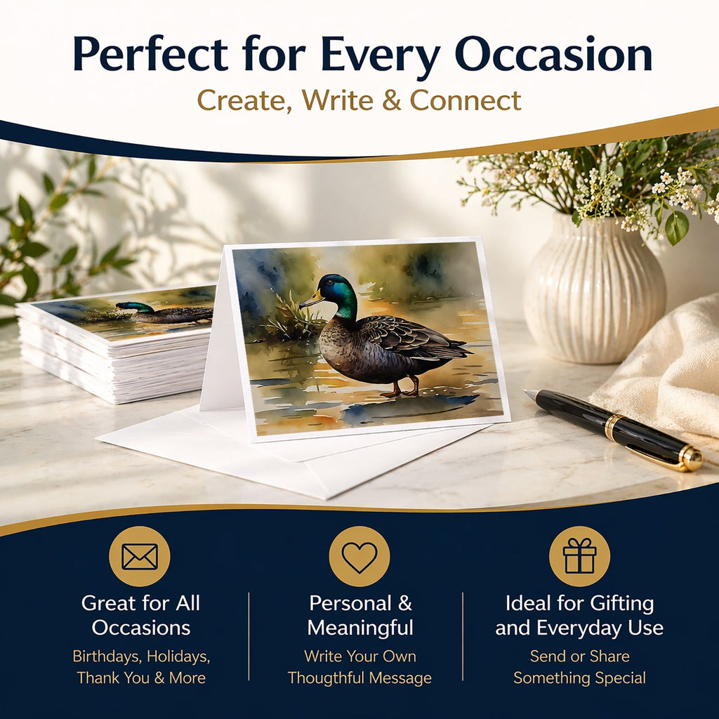Mallard Duck Shoreline Greeting Cards Pack of 8 Blank Cards with Envelopes Whimsical A7 Size 5x7