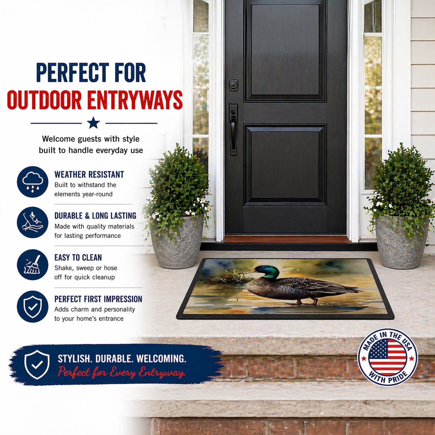 Mallard Duck Shoreline Doormat Indoor Outdoor 24H X 36W Front Door Mat Rugs for Entryway, Non Slip Washable Low Pile,
