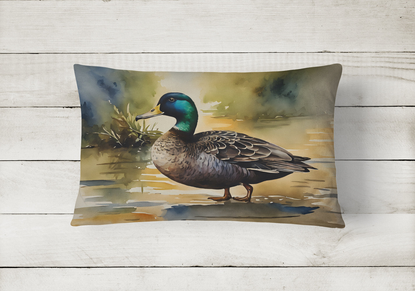 Mallard Duck Shoreline Decorative Throw Pillow 12x16 Indoor Outdoor Accent Cushion, Fabric Cover with Insert for Sofa, Bed, Porch & Living Room
