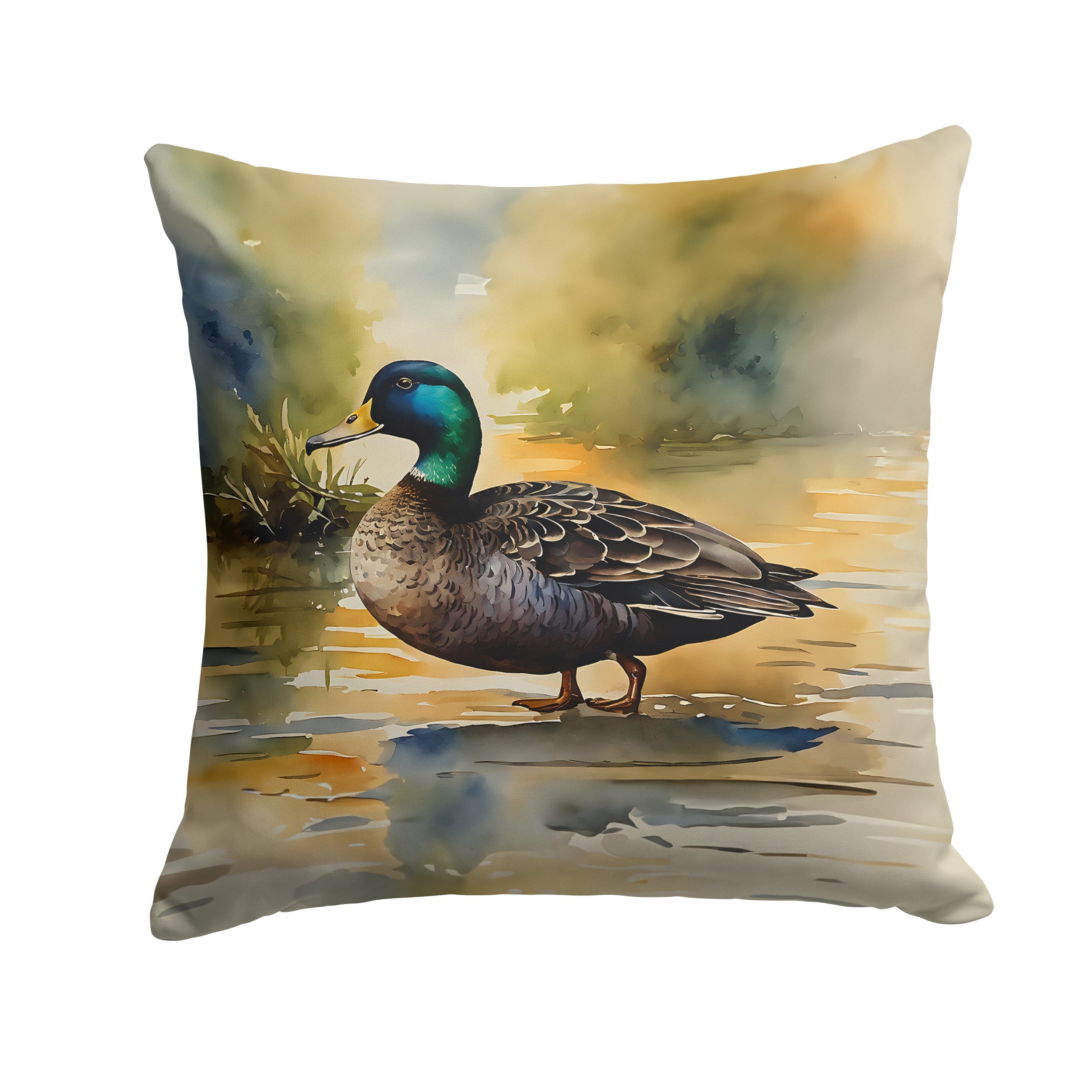 Mallard Duck Shoreline Decorative Throw Pillow 14x14 Indoor Outdoor Accent Cushion, Fabric Cover with Insert for Sofa, Bed, Porch & Living Room