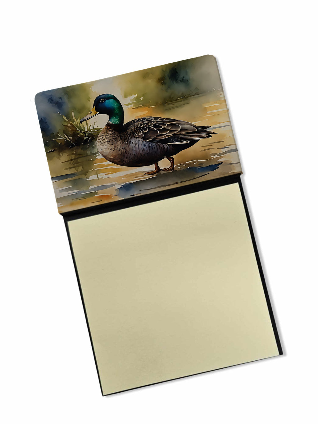 Mallard Duck Shoreline Watercolor Sticky Note Holder Refillable Dispenser Desk Accessory 3x3 Pad Gift