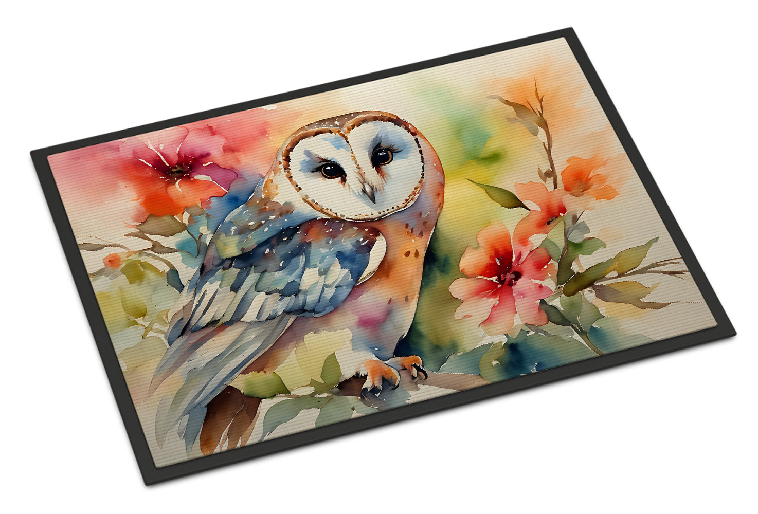 Barn Owl with Flowers Doormat Indoor Outdoor 24H X 36W Front Door Mat Rugs for Entryway, Non Slip Washable Low Pile,