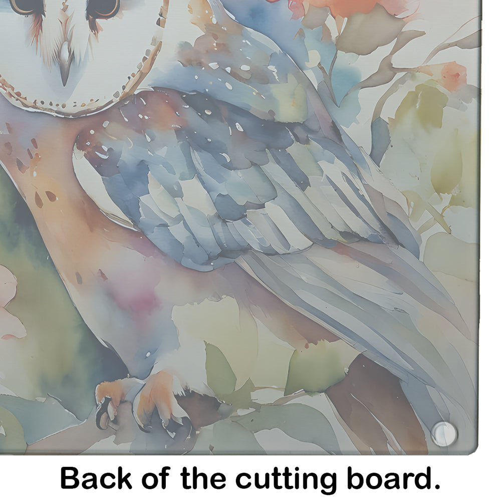 Barn Owl with Flowers Cutting Board Tempered Glass Kitchen Cutting Surface, Heat Resistant Chopping, Non-Slip Feet, Food Prep & Serving
