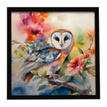 Barn Owl with Flowers Framed Metal Print Bathroom, Kitchen, Office, Home Decor Wall Art Ready to Hang, Square, 8X8