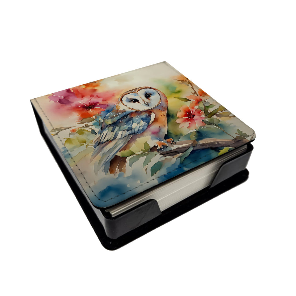 Barn Owl with Flowers PU Leather Note Paper Holder with Artist-Designed Cover, Desk Accessory, Office Gift