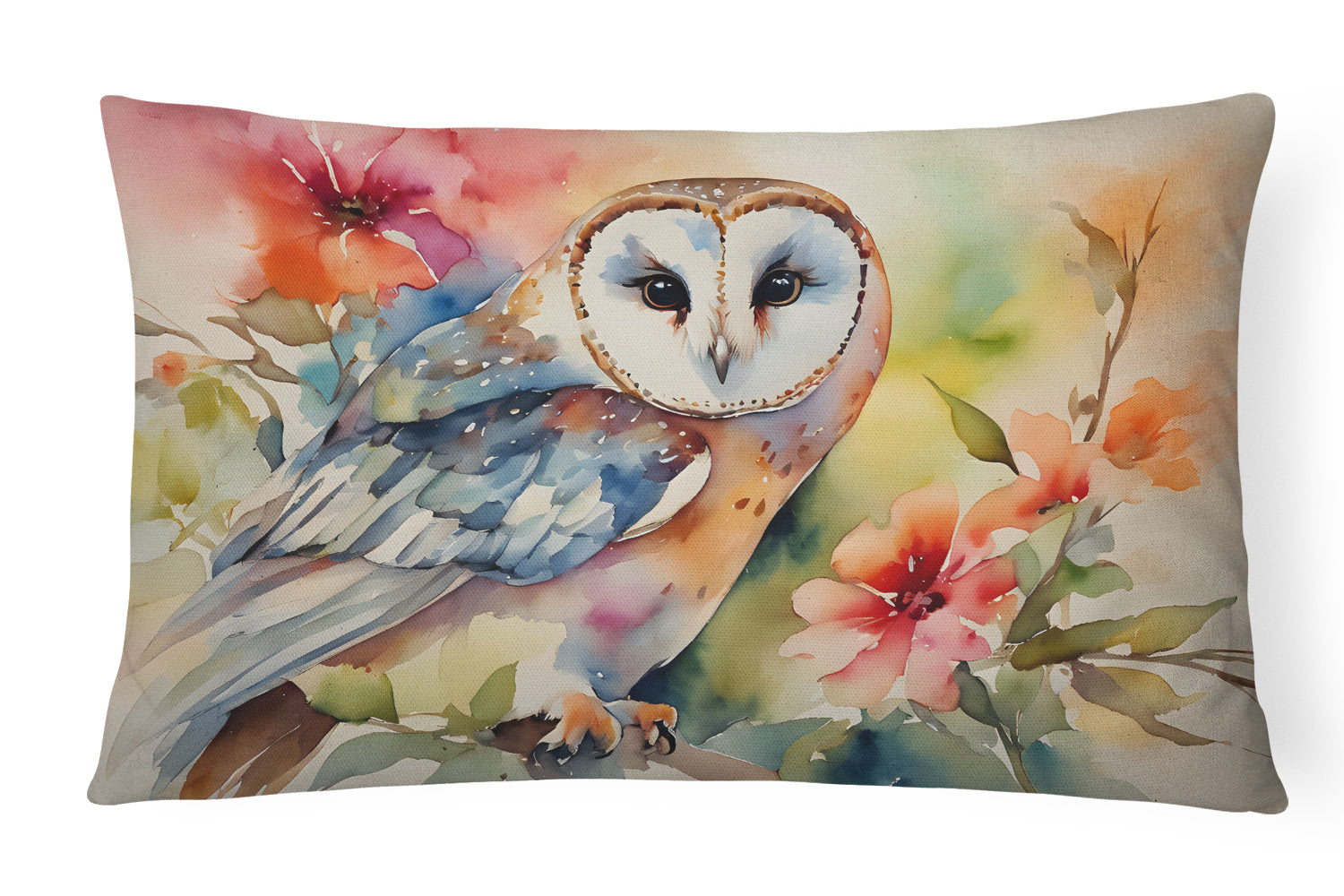 Barn Owl with Flowers Decorative Throw Pillow 12x16 Indoor Outdoor Accent Cushion, Fabric Cover with Insert for Sofa, Bed, Porch & Living Room