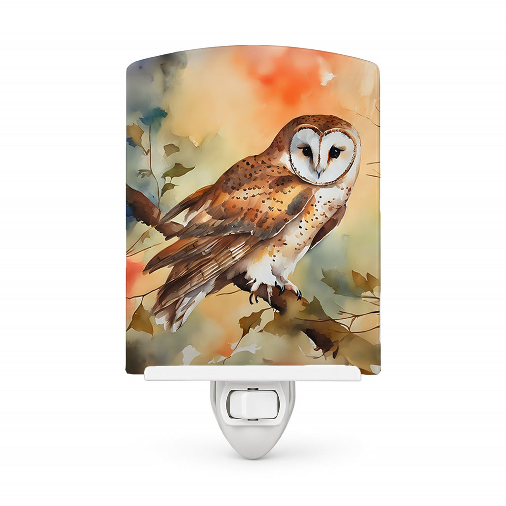 Perched Owl Woodland Wildlife Ceramic Night Light Compact, UL-Certified, Ideal for Bedroom, Bathroom, Nursery, Hallway, Kitchen, 6x4x3, Multicolor