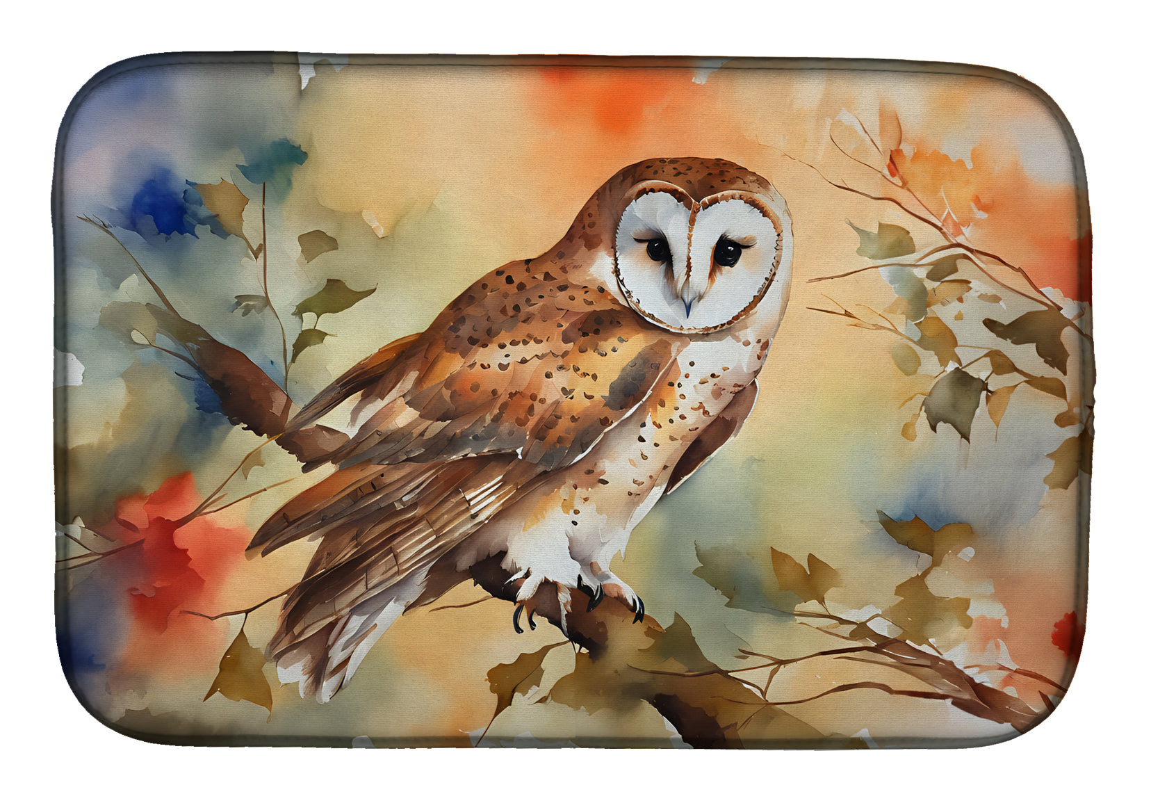 Perched Owl Woodland Wildlife Dish Drying Mat Absorbent Dish Drying Mat Pad for Kitchen Counter Dish Drainer Mat for Countertop, 14 x 21", Multicolor