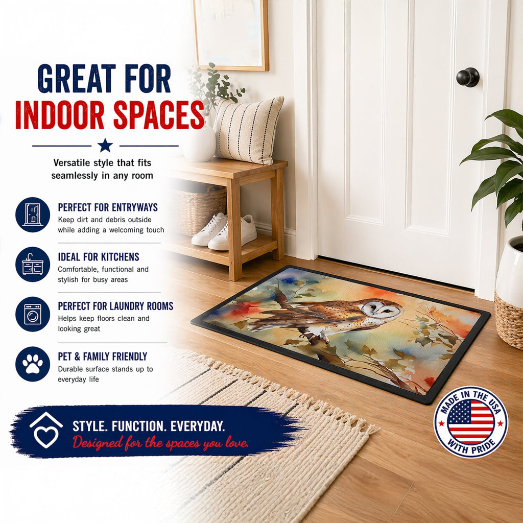 Perched Owl Woodland Wildlife Doormat Indoor Outdoor 24H X 36W Front Door Mat Rugs for Entryway, Non Slip Washable Low Pile,