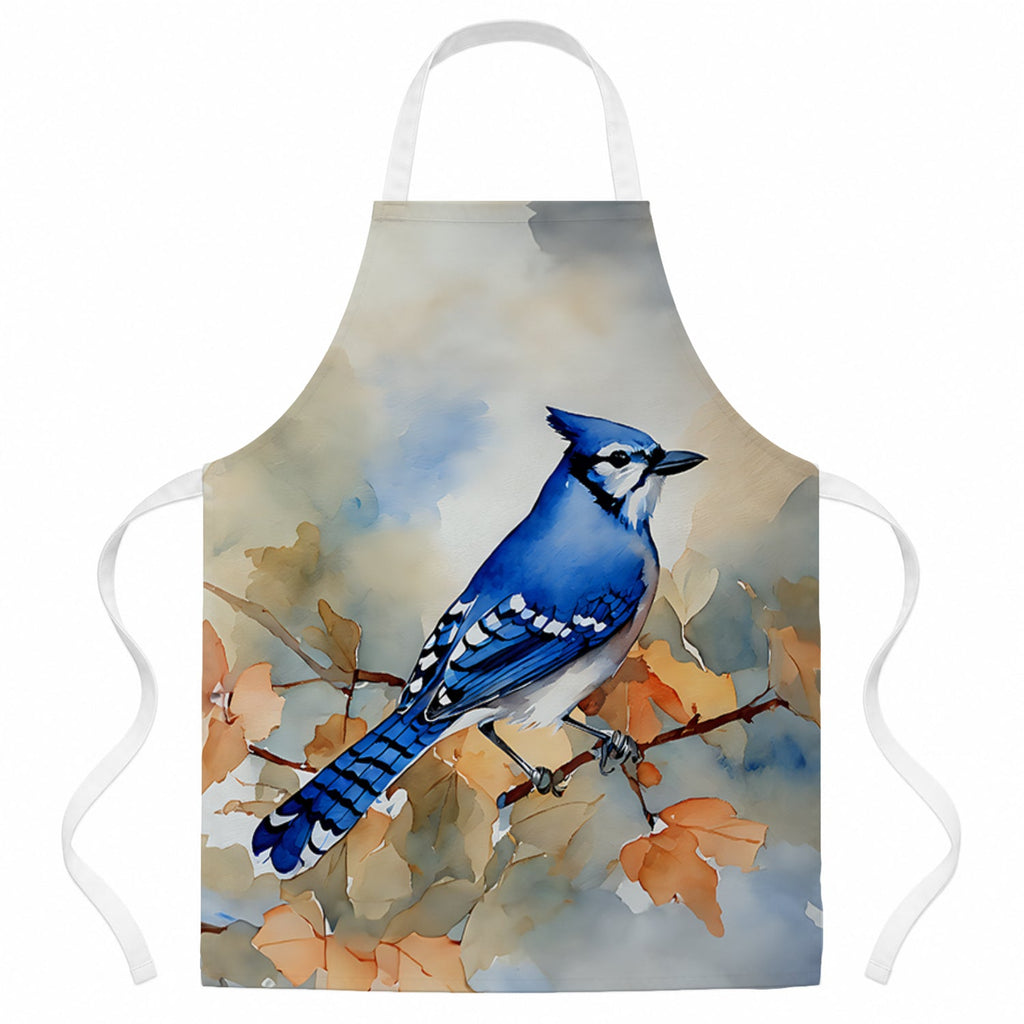 Blue Jay with Blossoms Spring Apron Cooking Kitchen Server Baking Crafts Gardening for Adult Women Men, Unisex, Large, Multicolor