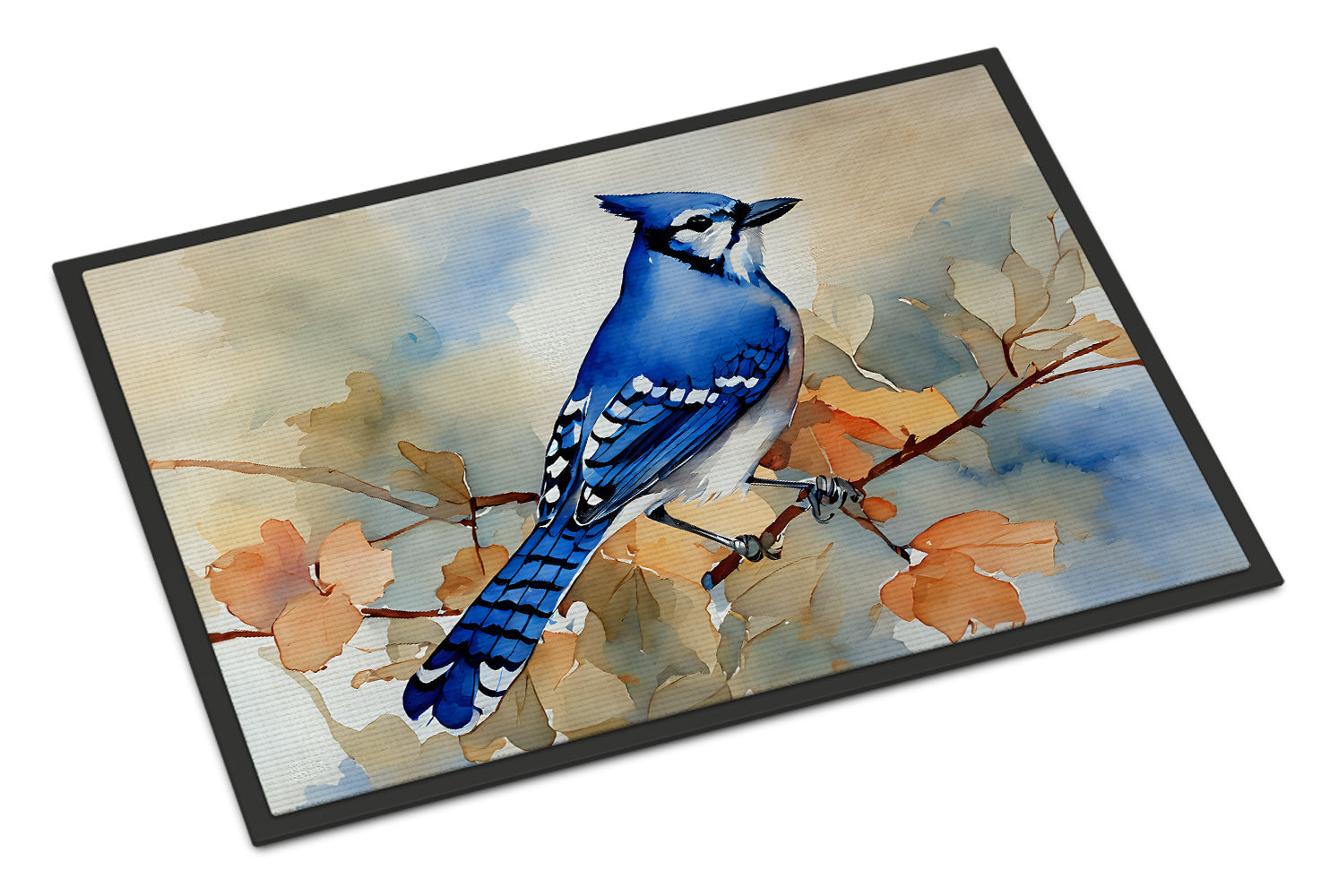 Blue Jay with Blossoms Spring Doormat Indoor Outdoor 18H X 27W Front Door Mat Rugs for Entryway, Non Slip Washable