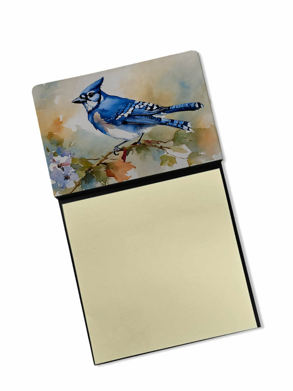 Blue Jay Wildlife Portrait Watercolor Sticky Note Holder Refillable Dispenser Desk Accessory 3x3 Pad Gift