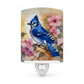 Blue Jay in Floral Ceramic Night Light Compact, UL-Certified, Ideal for Bedroom, Bathroom, Nursery, Hallway, Kitchen, 6x4x3, Multicolor