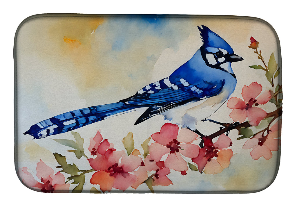 Blue Jay Spring Garden Scene Dish Drying Mat Absorbent Dish Drying Mat Pad for Kitchen Counter Dish Drainer Mat for Countertop, 14 x 21", Multicolor