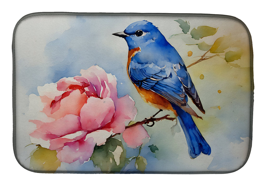 Bluebird with Flower Bloom Dish Drying Mat Absorbent Dish Drying Mat Pad for Kitchen Counter Dish Drainer Mat for Countertop, 14 x 21", Multicolor