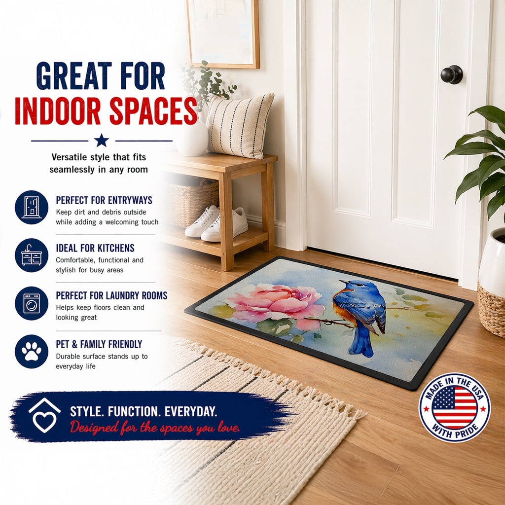 Bluebird with Flower Bloom Doormat Indoor Outdoor 24H X 36W Front Door Mat Rugs for Entryway, Non Slip Washable Low Pile,