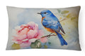 Bluebird with Flower Bloom Decorative Throw Pillow 12x16 Indoor Outdoor Accent Cushion, Fabric Cover with Insert for Sofa, Bed, Porch & Living Room