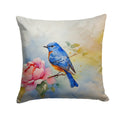 Bluebird with Flower Bloom Decorative Throw Pillow 14x14 Indoor Outdoor Accent Cushion, Fabric Cover with Insert for Sofa, Bed, Porch & Living Room