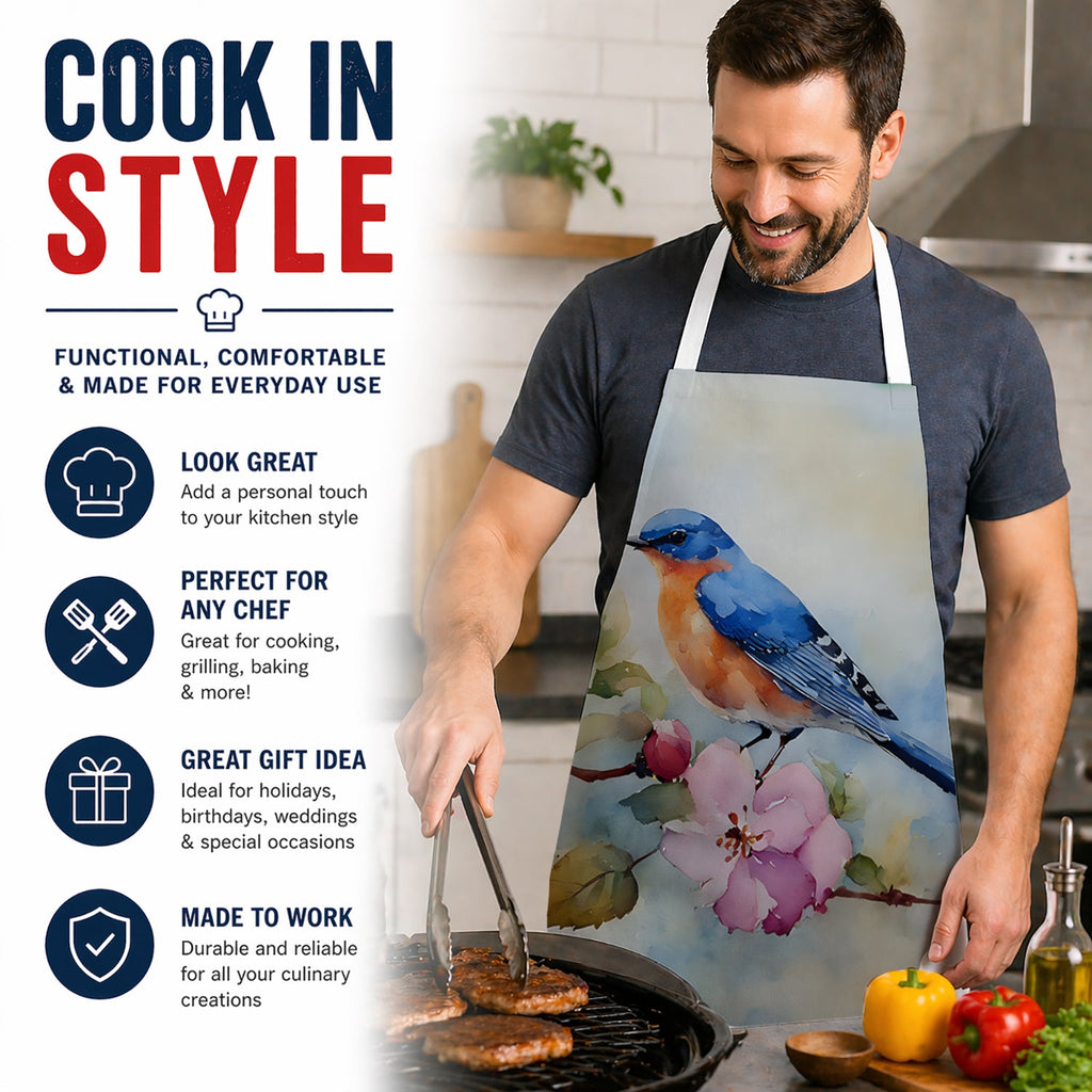 Bluebird on Blossom Branch Apron Cooking Kitchen Server Baking Crafts Gardening for Adult Women Men, Unisex, Large, Multicolor