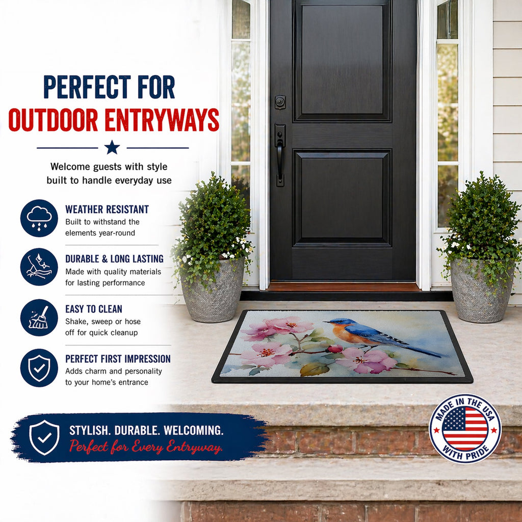 Bluebird on Blossom Branch Doormat Indoor Outdoor 24H X 36W Front Door Mat Rugs for Entryway, Non Slip Washable Low Pile,