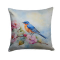 Bluebird on Blossom Branch Decorative Throw Pillow 18x18 Indoor Outdoor Accent Cushion, Fabric Cover with Insert for Sofa, Bed, Porch & Living Room