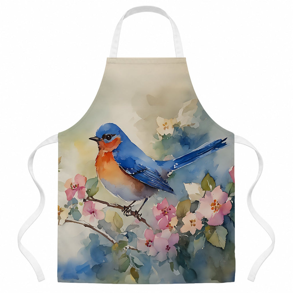 Eastern Bluebird on Blossom Branch Apron Cooking Kitchen Server Baking Crafts Gardening for Adult Women Men, Unisex, Large, Multicolor
