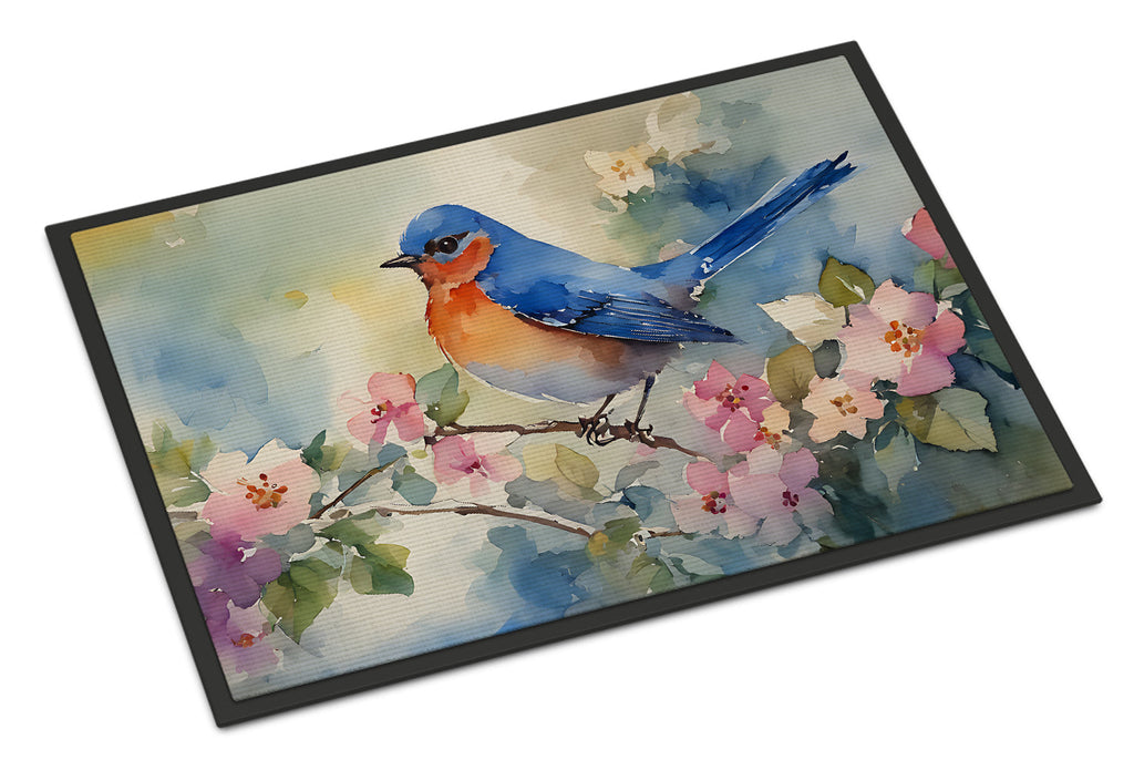 Eastern Bluebird on Blossom Branch Doormat Indoor Outdoor 24H X 36W Front Door Mat Rugs for Entryway, Non Slip Washable Low Pile,