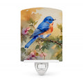Eastern Bluebird with Blossoms Spring Ceramic Night Light Compact, UL-Certified, Ideal for Bedroom, Bathroom, Nursery, Hallway, Kitchen, 6x4x3, Multicolor
