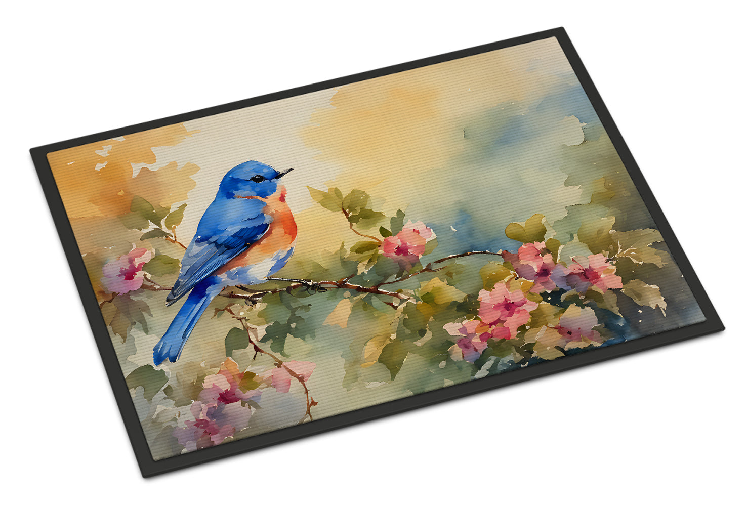 Eastern Bluebird with Blossoms Spring Doormat Indoor Outdoor 18H X 27W Front Door Mat Rugs for Entryway, Non Slip Washable