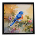 Eastern Bluebird with Blossoms Spring Framed Metal Print Bathroom, Kitchen, Office, Home Decor Wall Art Ready to Hang, Square, 8X8