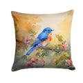 Eastern Bluebird with Blossoms Spring Decorative Throw Pillow 18x18 Indoor Outdoor Accent Cushion, Fabric Cover with Insert for Sofa, Bed, Porch & Living Room