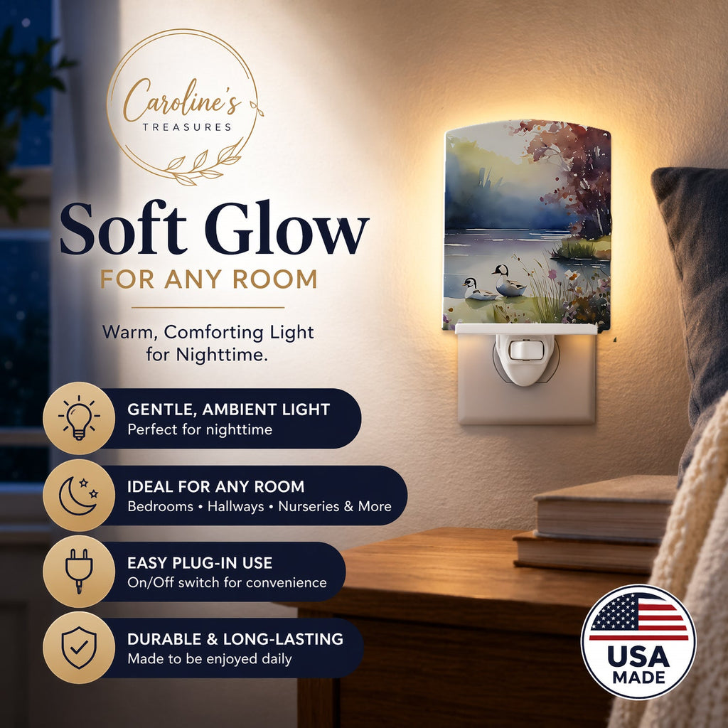 Bufflehead Ducks on Misty Lake Ceramic Night Light Compact, UL-Certified, Ideal for Bedroom, Bathroom, Nursery, Hallway, Kitchen, 6x4x3, Multicolor