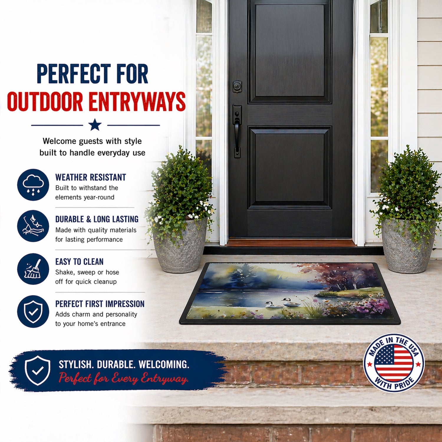 Bufflehead Ducks on Misty Lake Doormat Indoor Outdoor 24H X 36W Front Door Mat Rugs for Entryway, Non Slip Washable Low Pile,