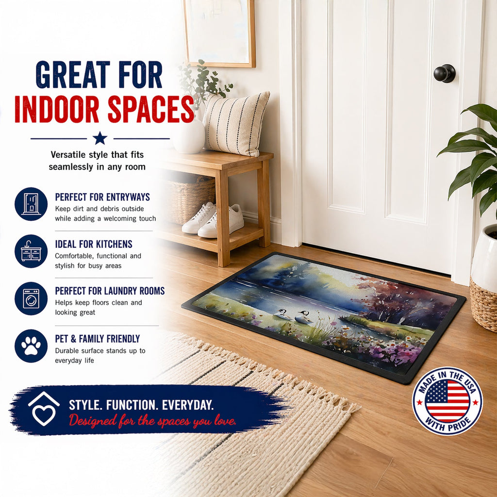 Bufflehead Ducks on Misty Lake Doormat Indoor Outdoor 18H X 27W Front Door Mat Rugs for Entryway, Non Slip Washable