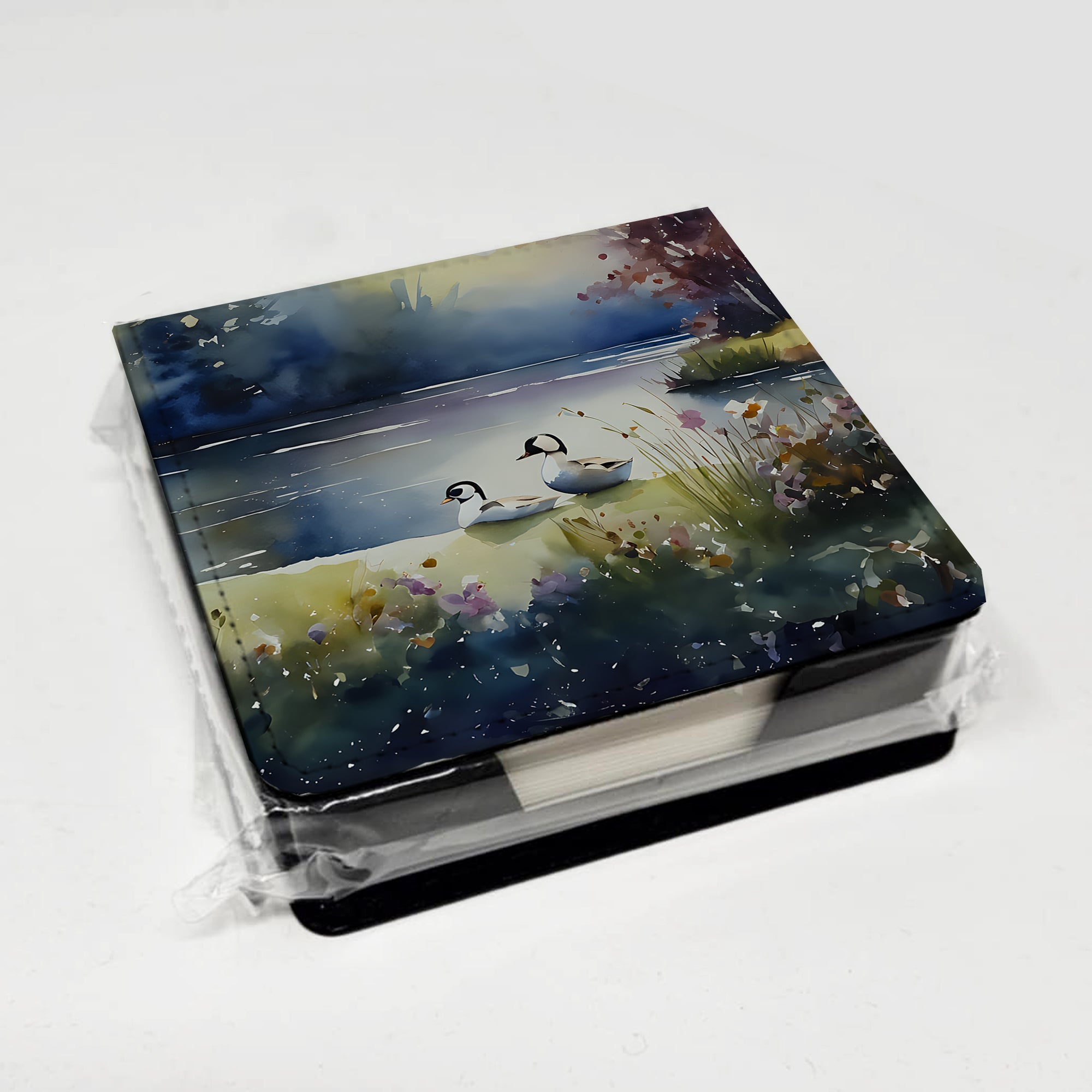 Bufflehead Ducks on Misty Lake PU Leather Note Paper Holder with Artist-Designed Cover, Desk Accessory, Office Gift