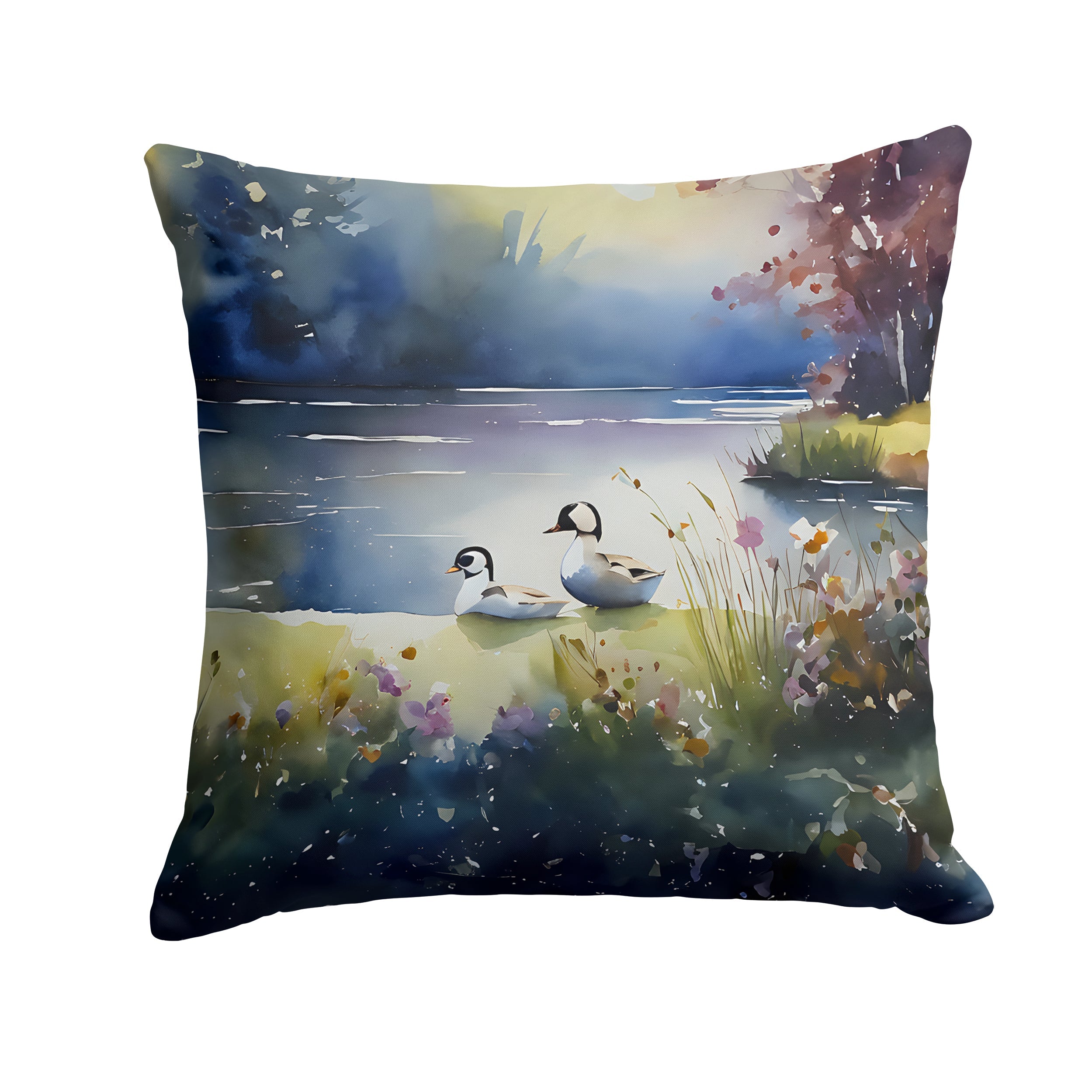 Bufflehead Ducks on Misty Lake Decorative Throw Pillow 18x18 Indoor Outdoor Accent Cushion, Fabric Cover with Insert for Sofa, Bed, Porch & Living Room