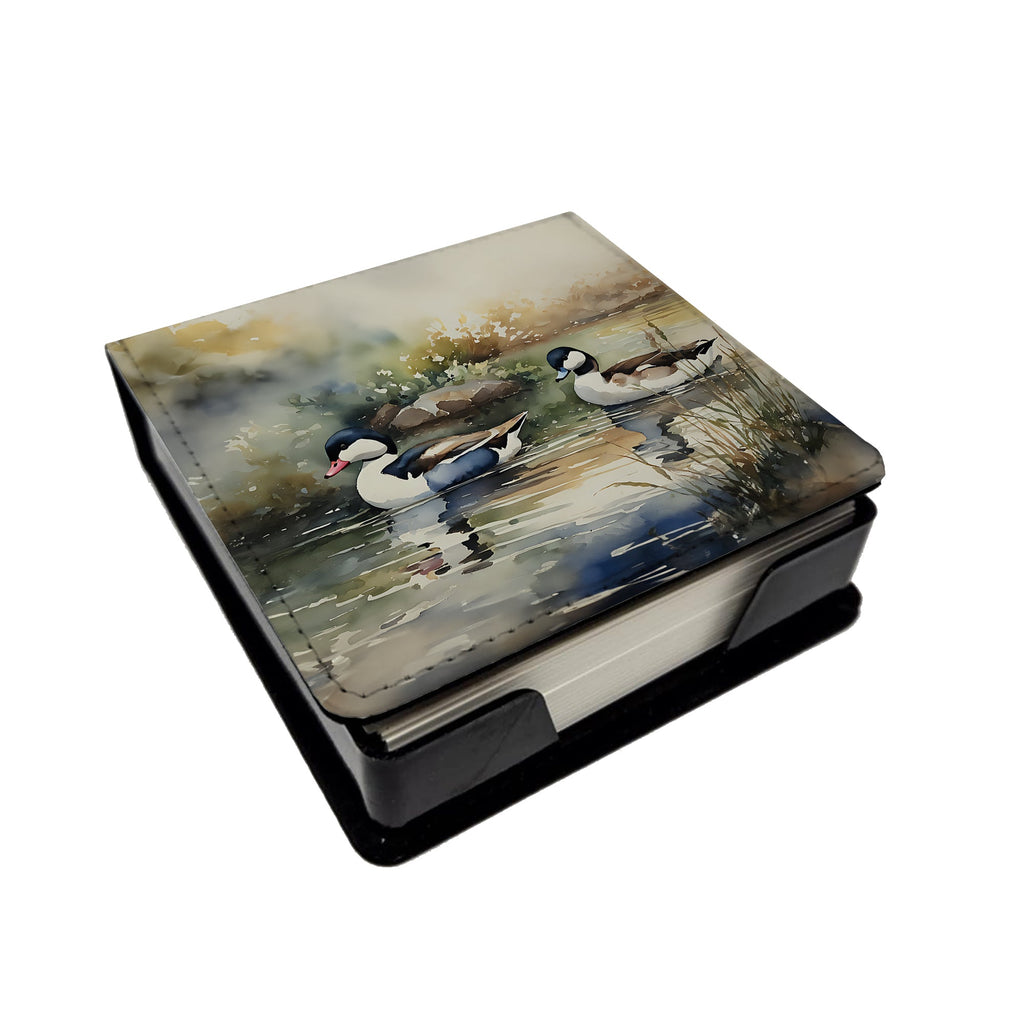 Bufflehead Ducks Swimming Marsh Scene PU Leather Note Paper Holder with Artist-Designed Cover, Desk Accessory, Office Gift
