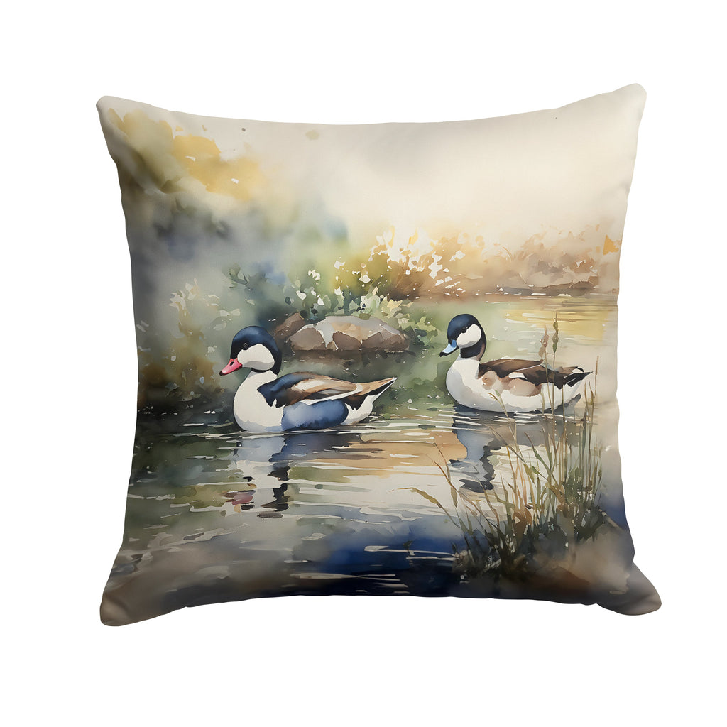 Bufflehead Ducks Swimming Marsh Scene Decorative Throw Pillow 14x14 Indoor Outdoor Accent Cushion, Fabric Cover with Insert for Sofa, Bed, Porch & Living Room