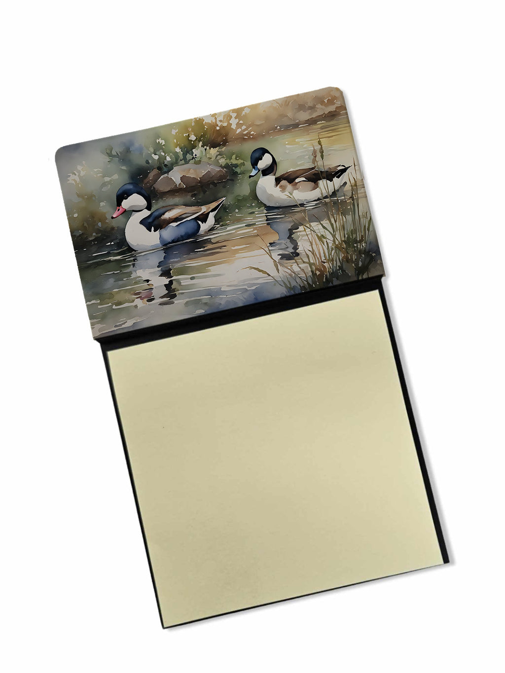 Bufflehead Ducks Swimming Marsh Scene Watercolor Sticky Note Holder Refillable Dispenser Desk Accessory 3x3 Pad Gift