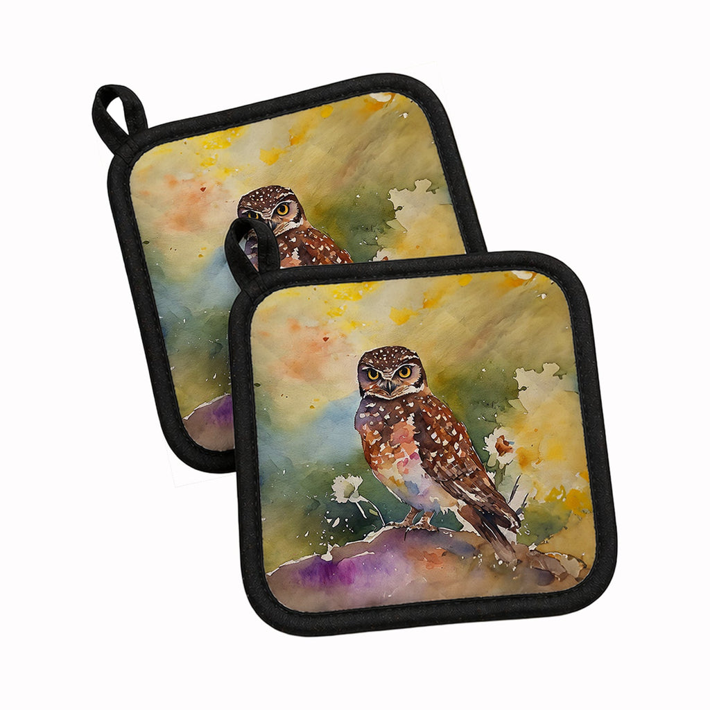 Burrowing Owl Wildlife Portrait Pot Holder Set of 2 Heat Resistant Quilted Hot Pads 7.5 x 7.5 Inch, Insulated Kitchen Trivets for Cooking & Baking