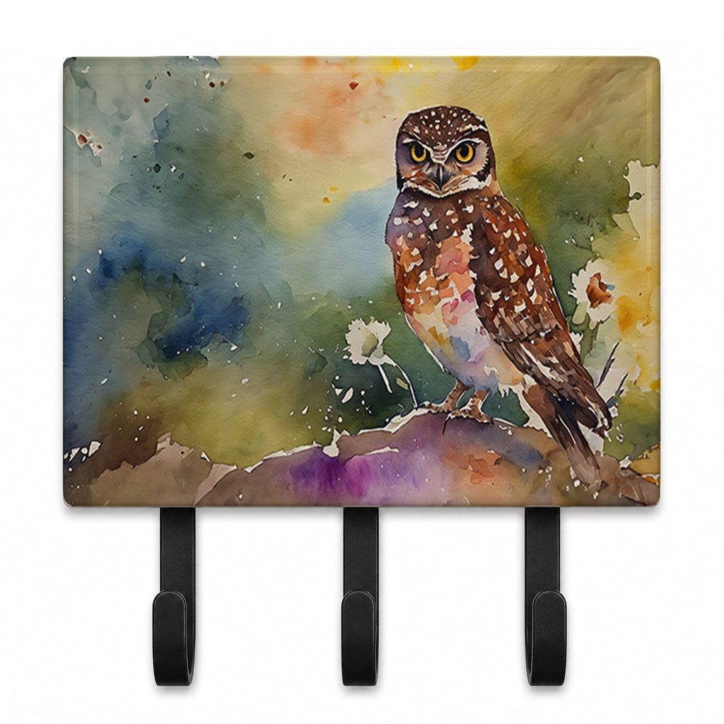 Burrowing Owl Wildlife Portrait Leash or Key Holder Wall Hooks, Coat Rack Wall Mount, for Hanging Keys, Towels, Aprons, Leashes