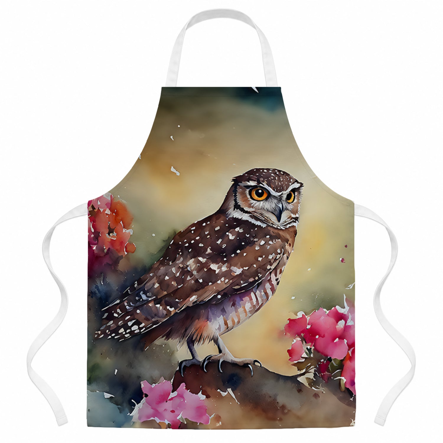 Burrowing Owl with Flowers Apron Cooking Kitchen Server Baking Crafts Gardening for Adult Women Men, Unisex, Large, Multicolor