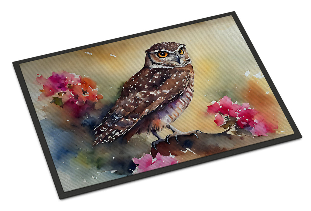 Burrowing Owl with Flowers Doormat Indoor Outdoor 18H X 27W Front Door Mat Rugs for Entryway, Non Slip Washable