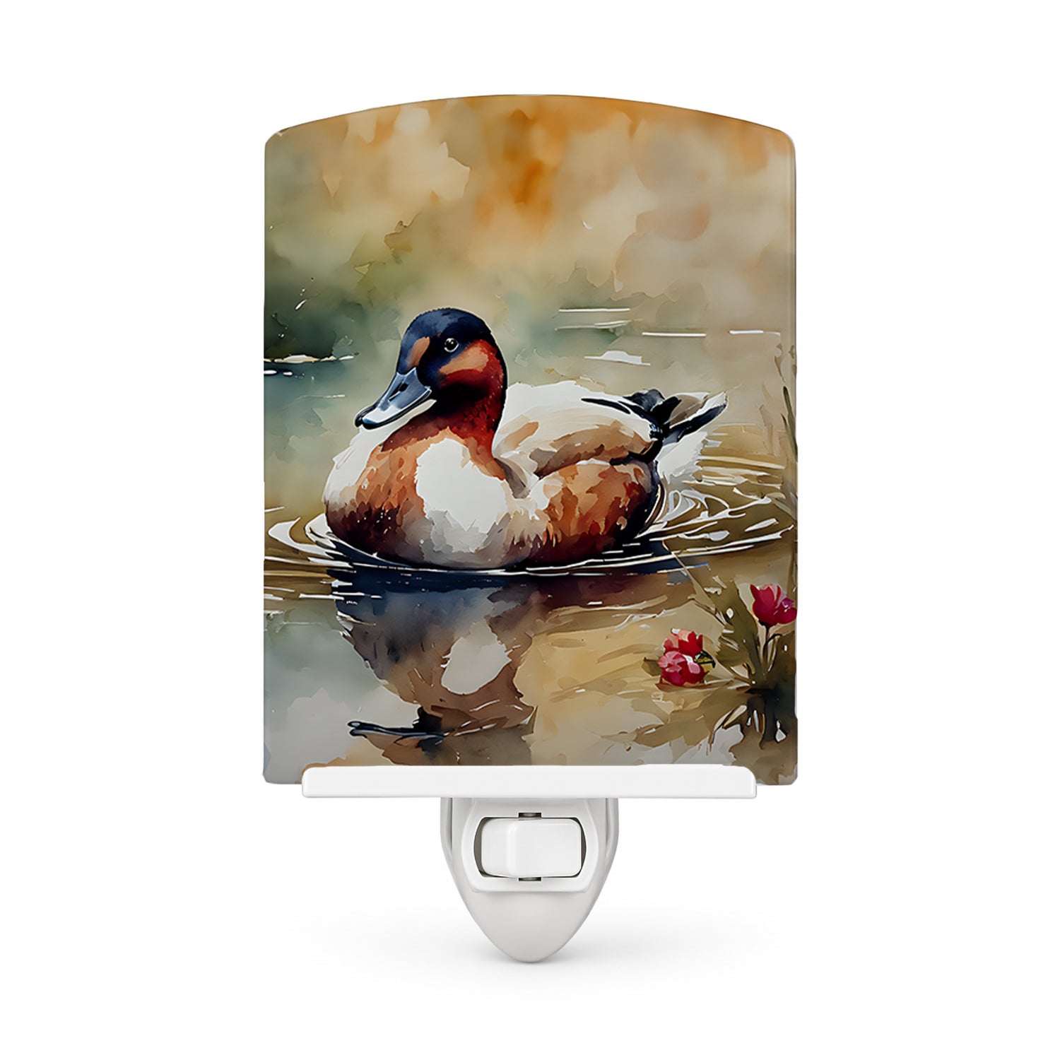 Canvasback Duck Swimming Pond Wildlife Ceramic Night Light Compact, UL-Certified, Ideal for Bedroom, Bathroom, Nursery, Hallway, Kitchen, 6x4x3, Multicolor