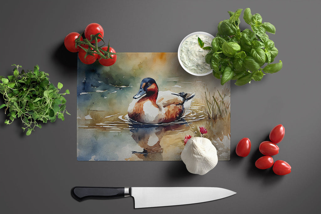 Canvasback Duck Swimming Pond Wildlife Cutting Board Tempered Glass Kitchen Cutting Surface, Heat Resistant Chopping, Non-Slip Feet, Food Prep & Serving